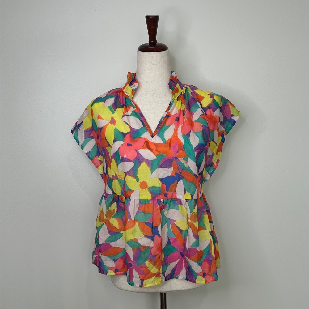 THML Colorful Floral Short Sleeve Blouse Size‎ XS